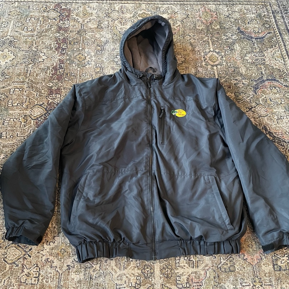 Men's Bass Pro Shop Hooded Winter Jacket Fleece Lined Full Zip Black XL